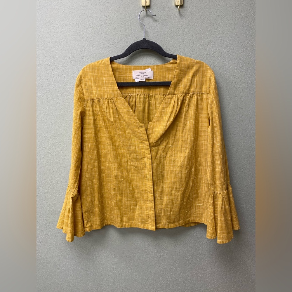 Trovata Birds‎ of Paradise Women's Mustard Bell Sleeve Blouse